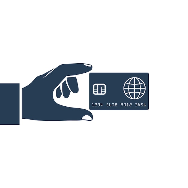 Hand holding credit card pictogram vector illustration flat design style black silhouette icon isola