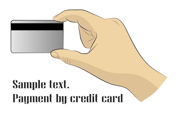 Hand holding credit plastic card. Cashless payments. Flat style. Vector image.