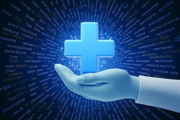 a hand holding a cross with the word medical on it