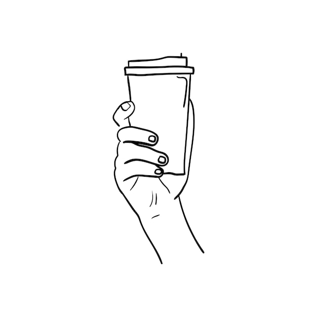 Hand holding a cup of coffee icon hand drawn line art of hand holding a cup of coffee