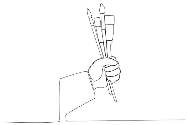 The hand holding different types of painting brush for world art day illustration