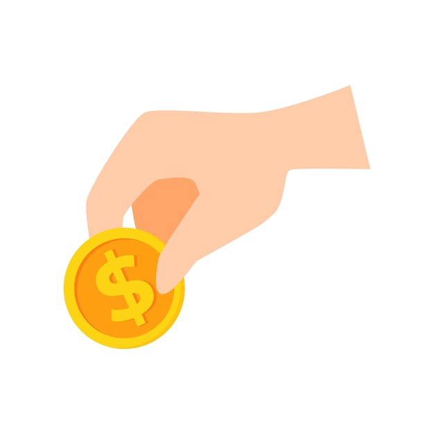 Hand holding a dollar coin business or financial vector illustration graphic asset