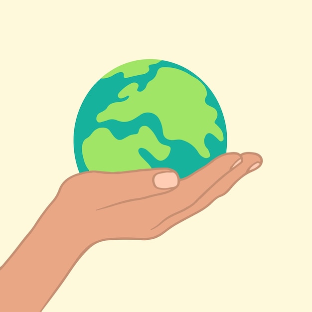 Hand Holding Earth Globe Icon Symbol Flat Vector Illustration