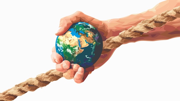 Hand Holding Earth Planet on Rope