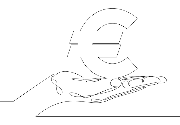 hand holding euro sign one line.business concept of euro sign