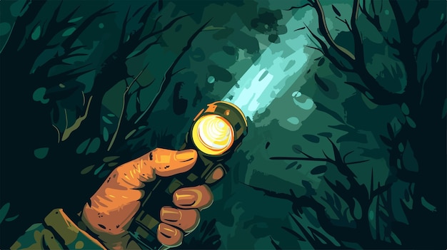 Vector hand holding flashlight uncover direction concept