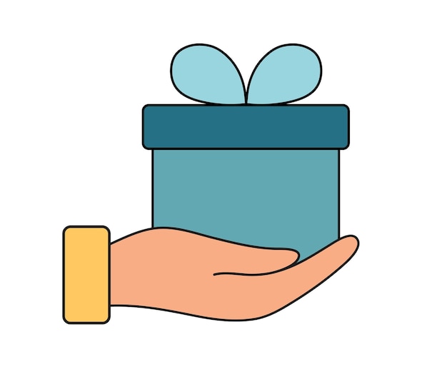 The hand holding the gift box  icon