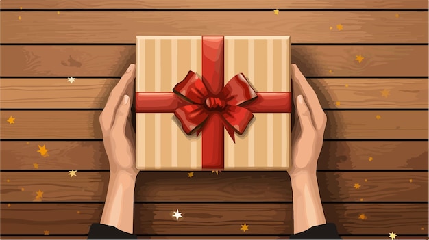 Vector a hand holding a gift with a red bow on it