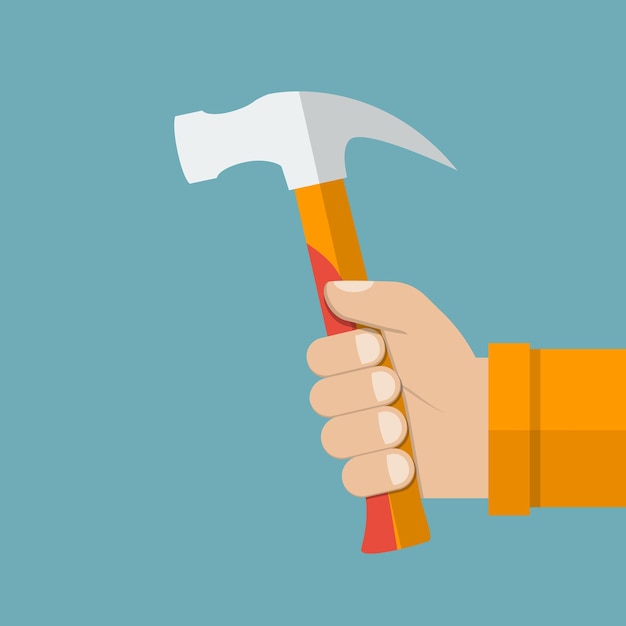 Hand holding hammer flat design Background Construction maintenance service VectorxA