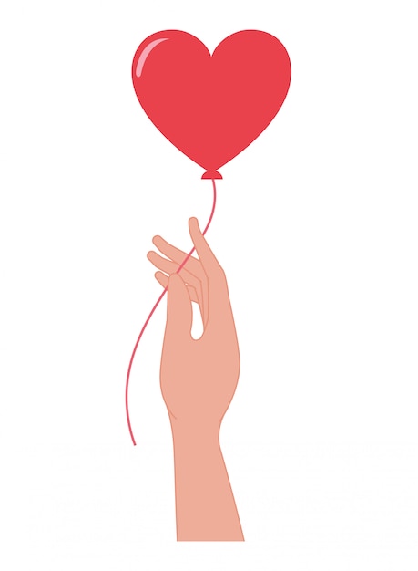 Hand holding heart balloon isolated icon