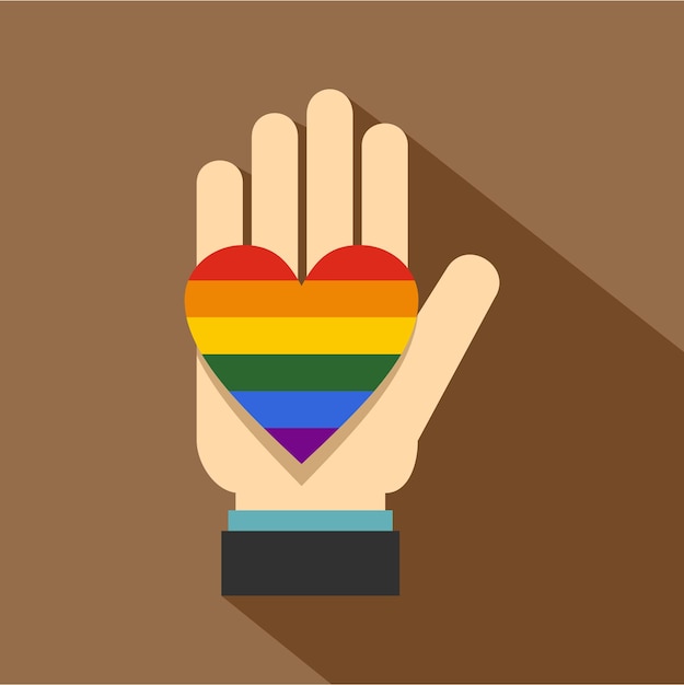 Hand holding heart of LGBT icon Flat illustration of hand holding heart of LGBT vector icon for web