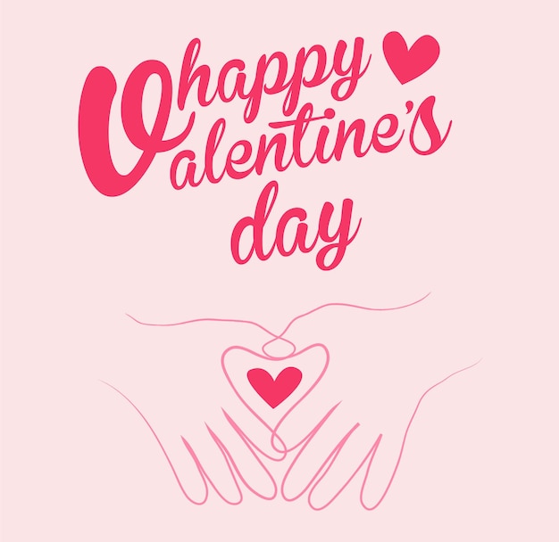 Hand holding heart sign, valentines day theme poster. happy valentine's day line art poster.