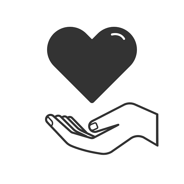 Hand holding a hearth shape icon symbol Healthcare volunteering charity and donation concept