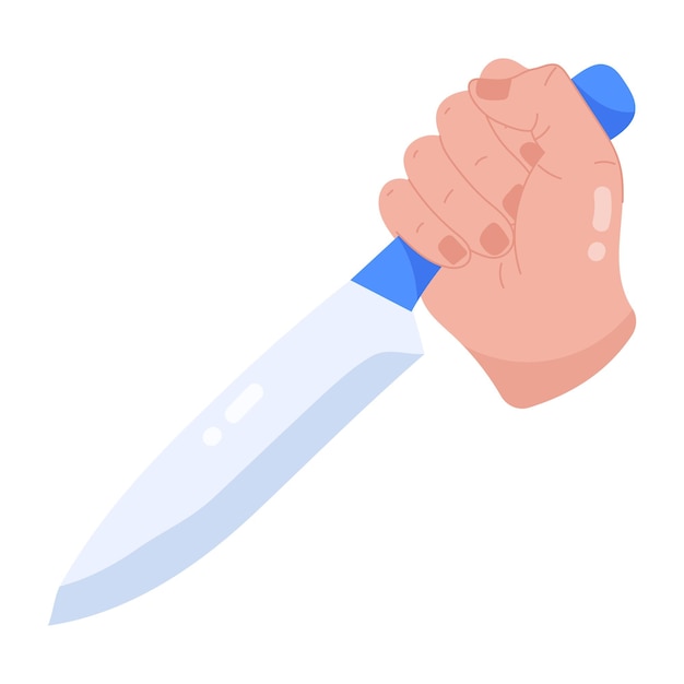 A hand holding a knife in a cartoon style