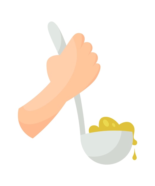 Hand holding ladle flat illustration