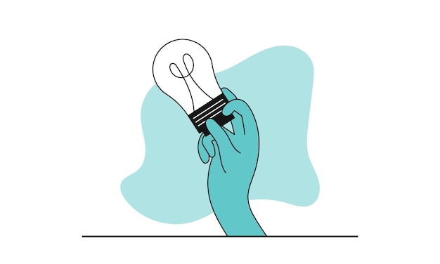 Hand holding light bulb and search business idea vector illustration concept Creative solution