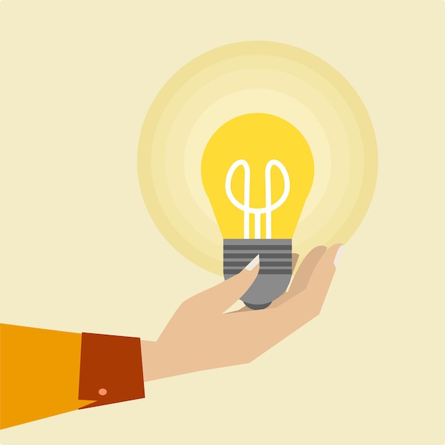 hand holding a light bulb. Solution concept, innovation, inspiration or creative business idea.