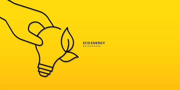 Hand holding light bulb on yellow background Pollution and environment protection concept