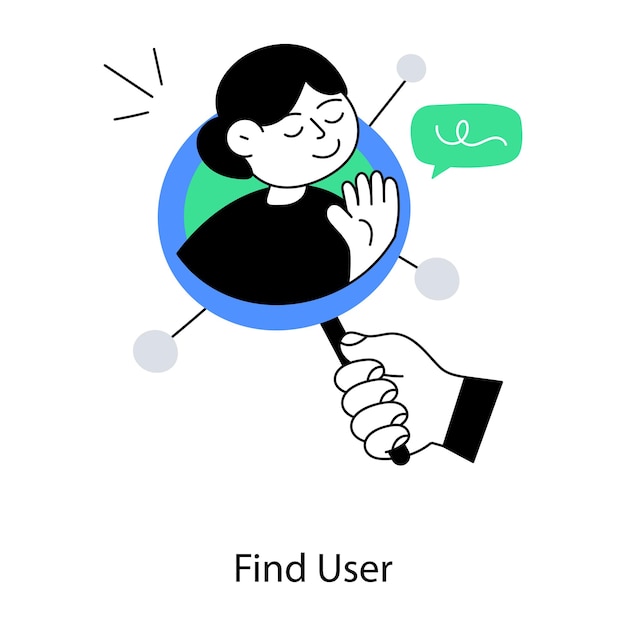 A hand holding a magnifying glass that says find user.