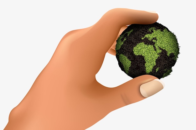 Vector hand holding mini earth globe