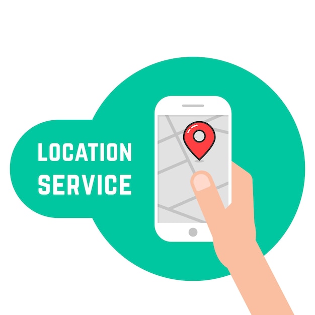 Vector hand holding phone like location service. concept of cartography, mapping, geolocation, track, traffic, check trip. flat style trend modern logo graphic design vector illustration on white background