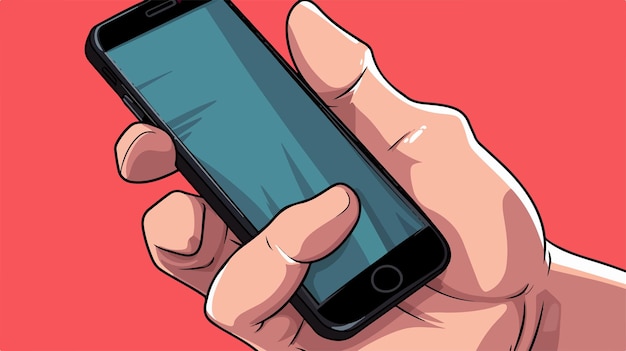 a hand holding a phone with a red background