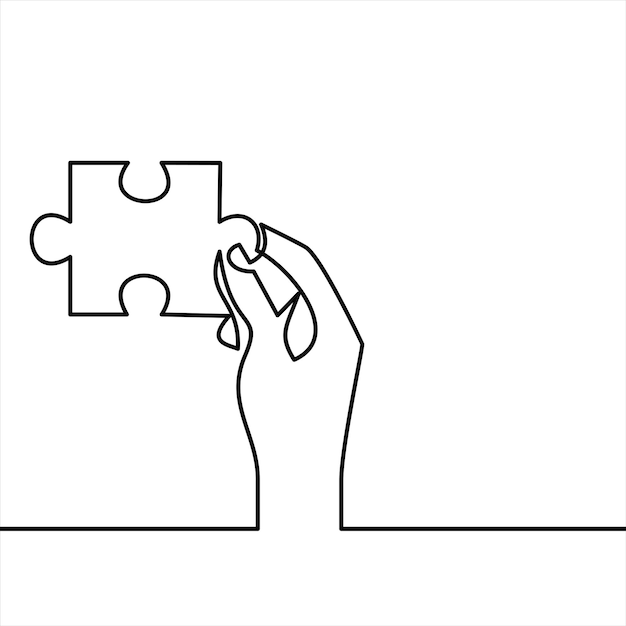 Hand Holding a Piece of Puzzle vector icon in meaning Finding Solution continuous line