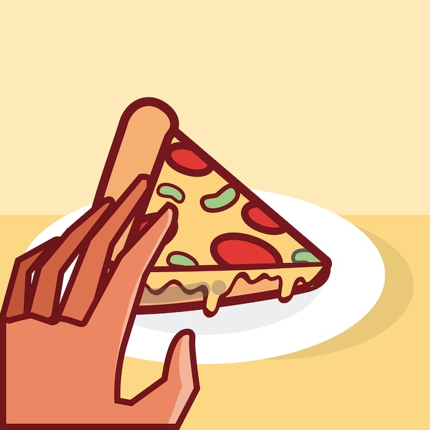 Hand holding pizza