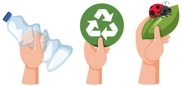 Hand holding plastic bottle and recycle symbol