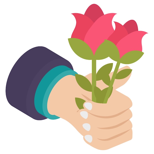 Hand Holding Red Roses isometric view Concept Proposing Gesture Vector Love and romance Valentines