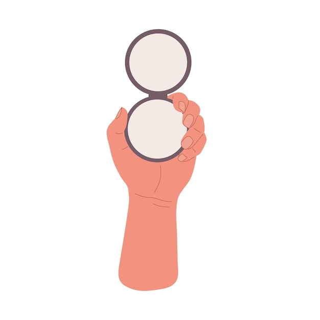 Hand holding round and small pocket mirrorFlat illustration