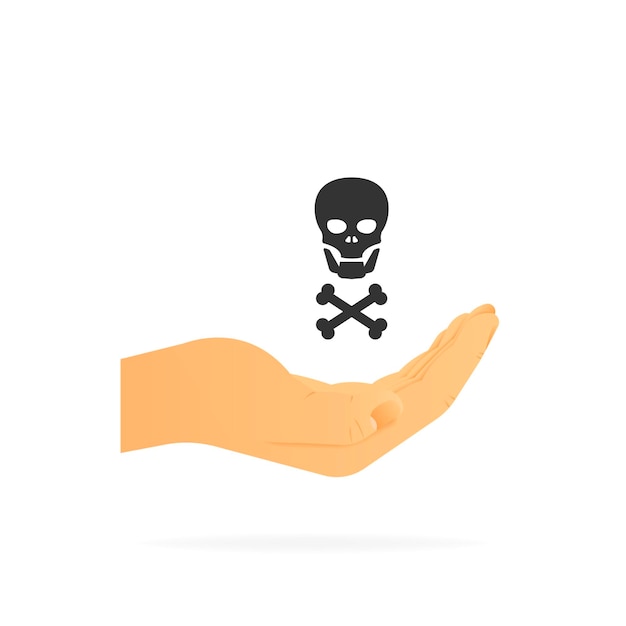 Hand holding sign of alert virus Realistic hand White background Vector illustration