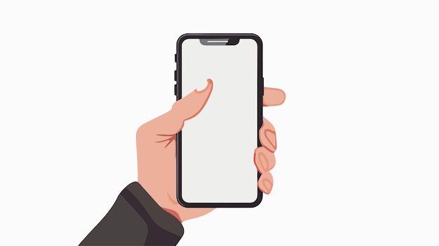 a hand holding a smart phone with a white screen