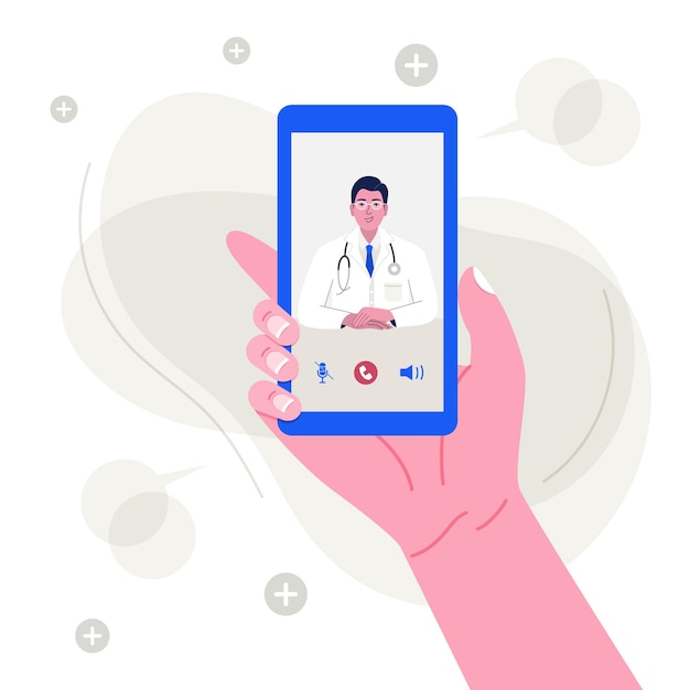 Hand holding smartphone with male doctor on screen