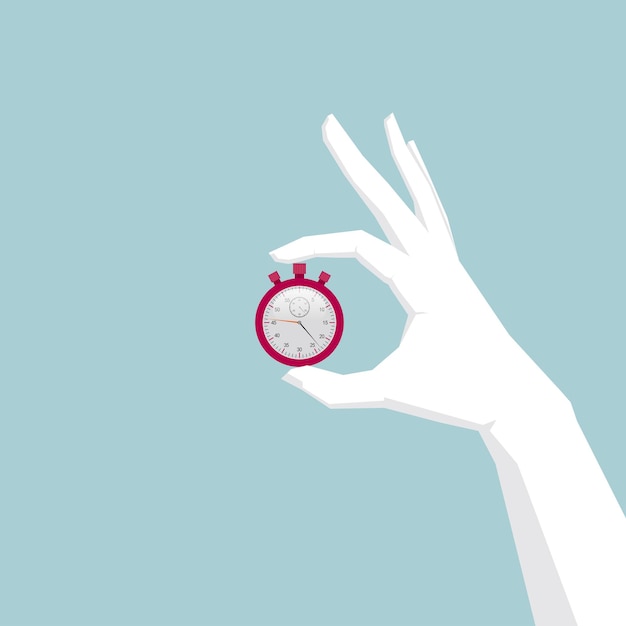 Hand holding stopwatch, sport concept design,hand is white.