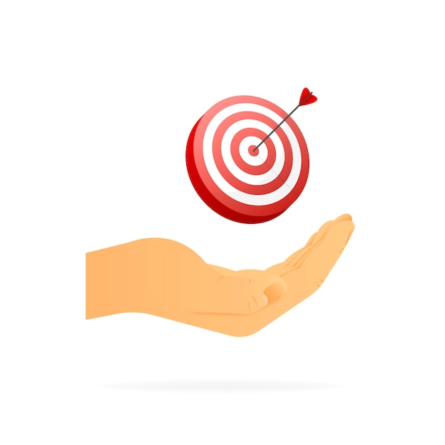 Hand holding target sign Realistic hand White background Vector illustration