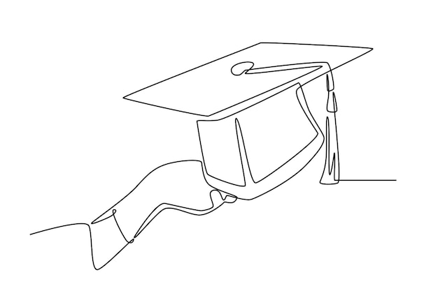 Vector hand holding a toga hat graduation hats concept oneline drawing