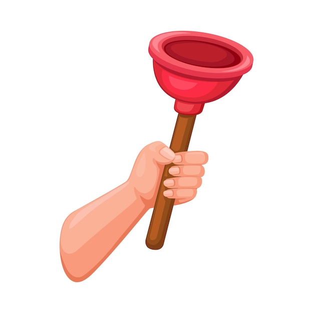 Hand holding toilet plunger symbol cartoon illustration vector