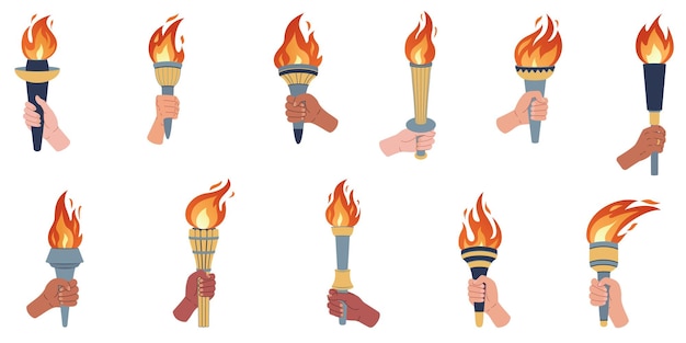 Hand holding a torch vector set vector illustration