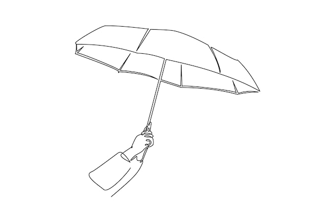 Vector hand holding umbrella in continuous one line drawing illustration