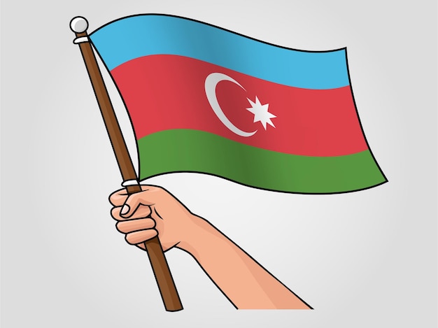 Hand holding wavy azerbaijan national flag vector illustration