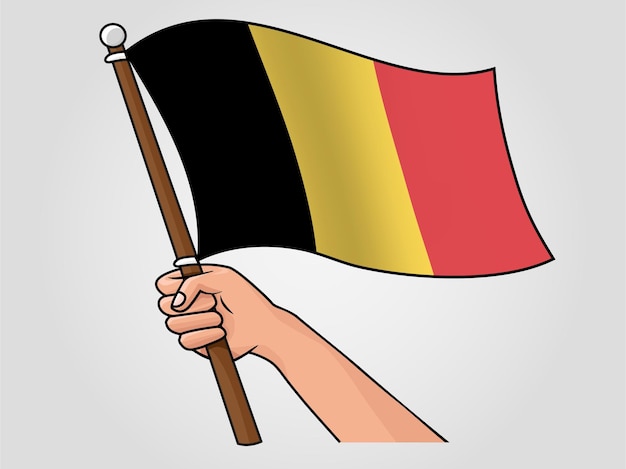 Hand holding wavy Belgium national flag vector illustration