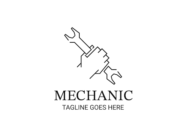 Hand holding wrench design for mechanic logo