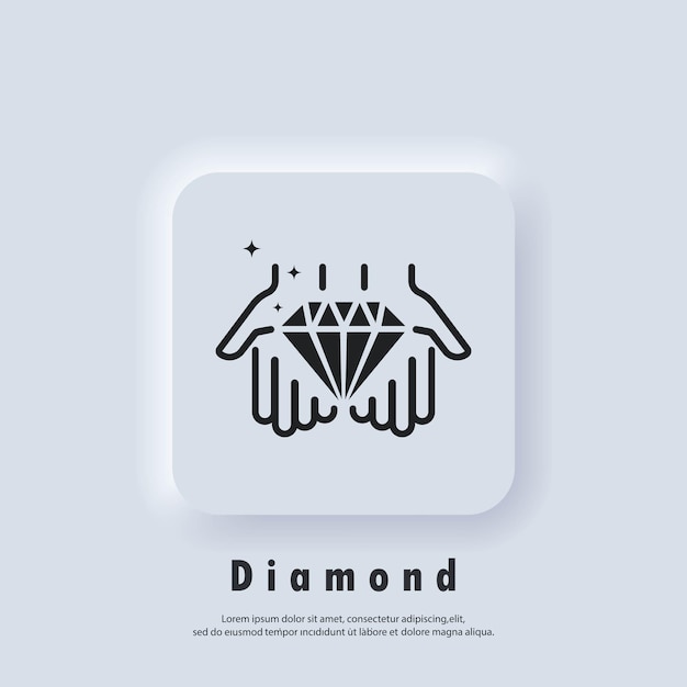 Hand holds diamond. Value concept line icon. Diamond gem in hand icon, luxury crystal or brilliant, outline jewel. Vector EPS 10. Neumorphic UI UX white user interface web button. Neumorphism