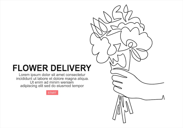 Hand holds flowers.Business concept of online ordering and flower delivery service