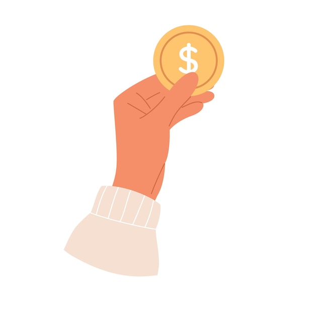 Hand holds gold big coin Saving money concept Investing accounting and donating money