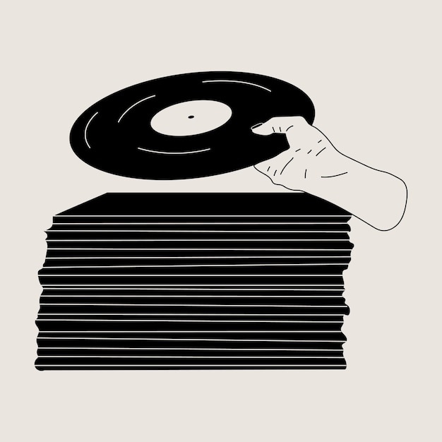 Hand holds an old vinyl record in her hands .Retro fashion style from 80s. Vector illustrations