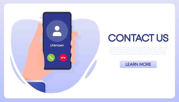 Hand holds phone with call Incoming video call on screen on white background Vector illustration