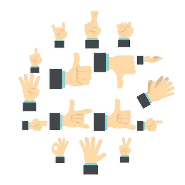 Hand icons set, flat ctyle