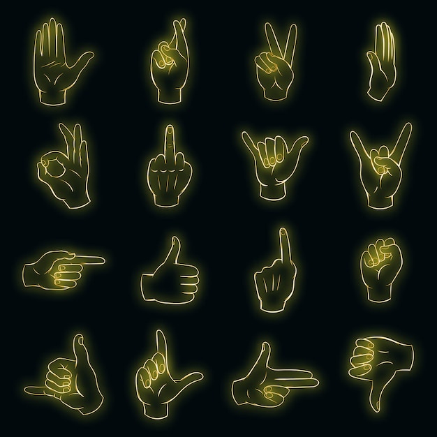 Hand icons set vector neon